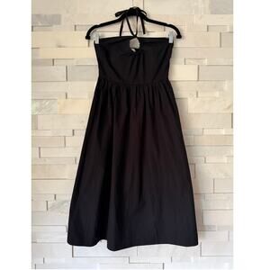 OAK + FORT 100% Cotton Poplin Halter Neck Smocked Back Midi Dress XS Minimalist